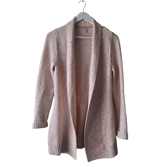 L.L. Bean Oatmeal Color Speckled Chunky Longline Open Cardigan Collar - Size XS - Picture 3 of 13